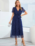 robe bleu marine brodée