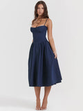 robe bleu marine cocktail mi-longue