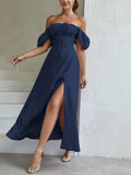 robe bleu marine longue fendue